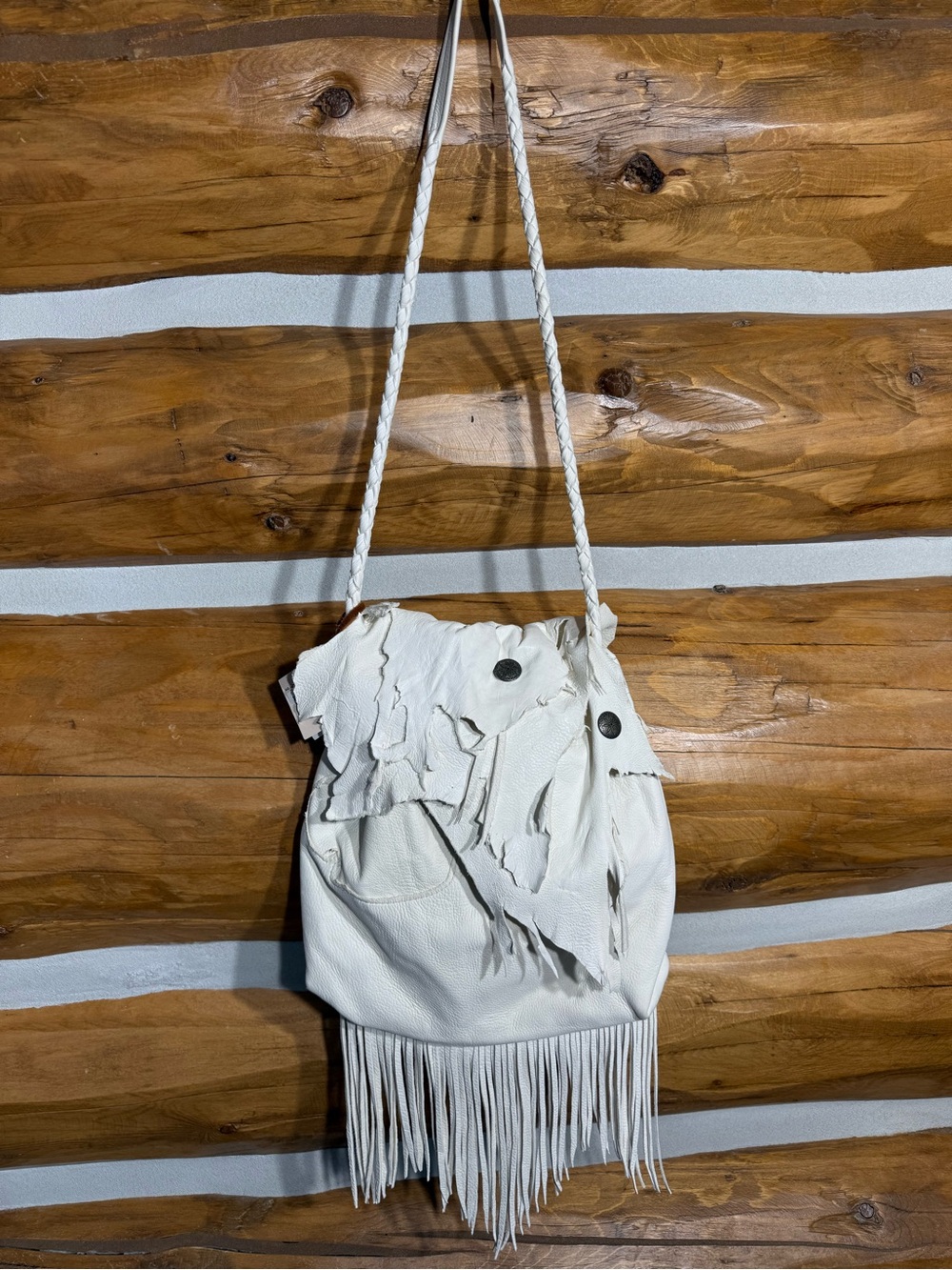 Elk hide Fringe Leather Shoulder Bag with Braided Strap